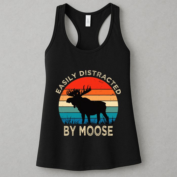 Easily Distracted By Moose Vintage Funny Moose Womens Tank Top