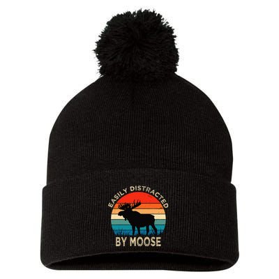 Easily Distracted By Moose Vintage Funny Moose Pom Pom 12in Knit Beanie
