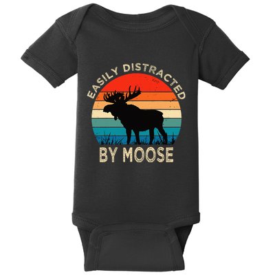 Easily Distracted By Moose Vintage Funny Moose Baby Bodysuit
