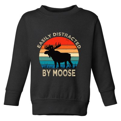 Easily Distracted By Moose Vintage Funny Moose Toddler Sweatshirt