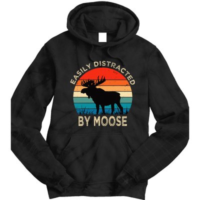 Easily Distracted By Moose Vintage Funny Moose Tie Dye Hoodie