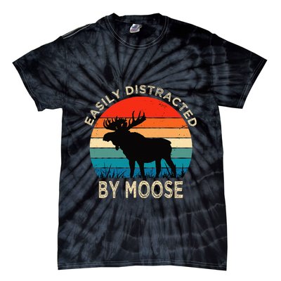 Easily Distracted By Moose Vintage Funny Moose Tie-Dye T-Shirt