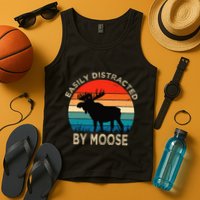 Easily Distracted By Moose Vintage Funny Moose Tank Top