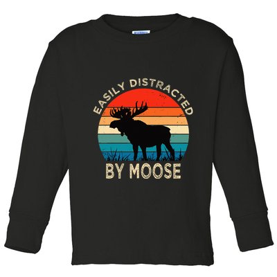 Easily Distracted By Moose Vintage Funny Moose Toddler Long Sleeve Shirt