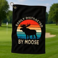Easily Distracted By Moose Vintage Funny Moose Golf Towel