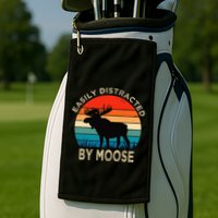 Easily Distracted By Moose Vintage Funny Moose Golf Towel