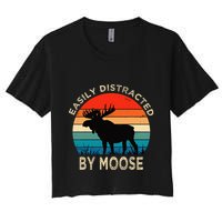Easily Distracted By Moose Vintage Funny Moose Crop Top