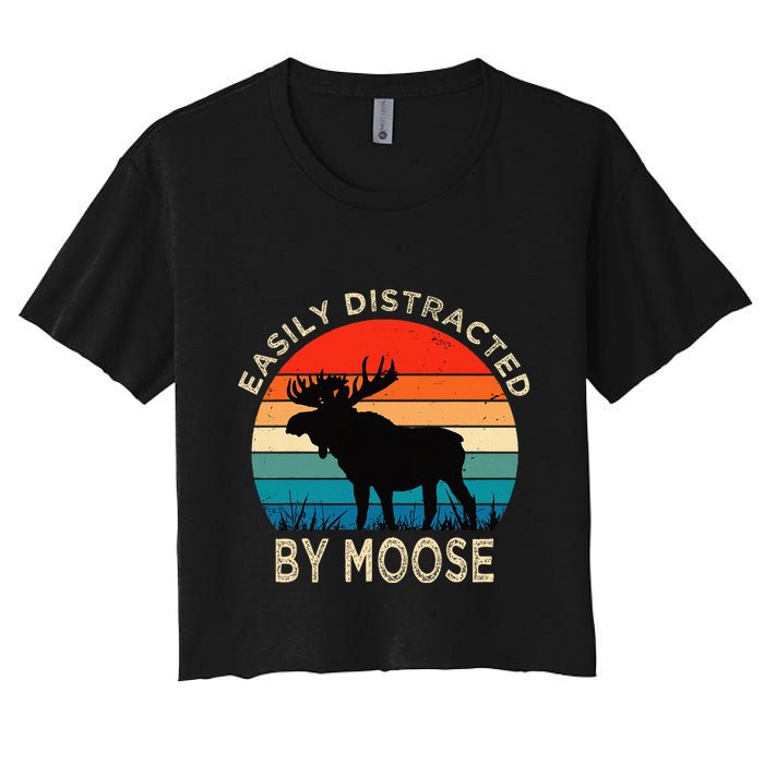 Easily Distracted By Moose Vintage Funny Moose Crop Top