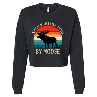 Easily Distracted By Moose Vintage Funny Moose Cropped Pullover Crew