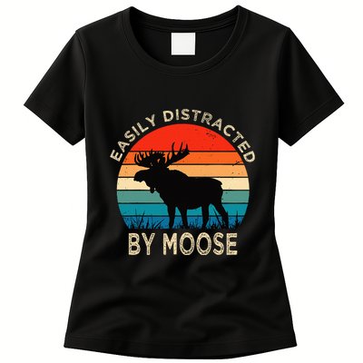Easily Distracted By Moose Vintage Funny Moose Womens T-Shirt