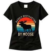 Easily Distracted By Moose Vintage Funny Moose Womens T-Shirt