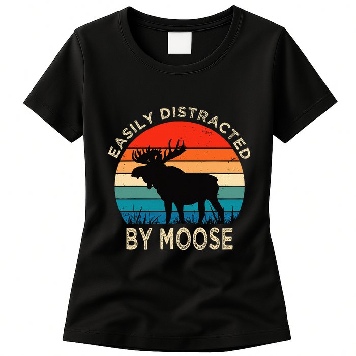 Easily Distracted By Moose Vintage Funny Moose Womens T-Shirt