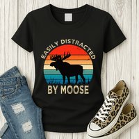 Easily Distracted By Moose Vintage Funny Moose Womens T-Shirt