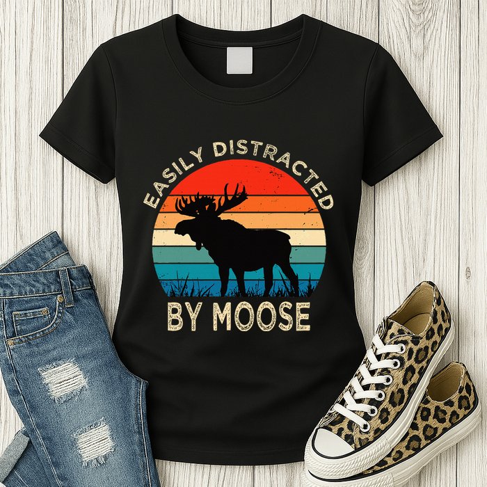 Easily Distracted By Moose Vintage Funny Moose Womens T-Shirt