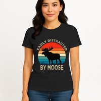 Easily Distracted By Moose Vintage Funny Moose Womens T-Shirt