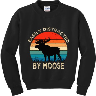Easily Distracted By Moose Vintage Funny Moose Kids Sweatshirt