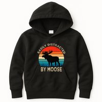 Easily Distracted By Moose Vintage Funny Moose Kids Hoodie