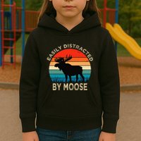 Easily Distracted By Moose Vintage Funny Moose Kids Hoodie