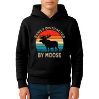 Easily Distracted By Moose Vintage Funny Moose Kids Hoodie
