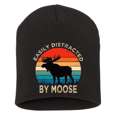 Easily Distracted By Moose Vintage Funny Moose Short Acrylic Beanie