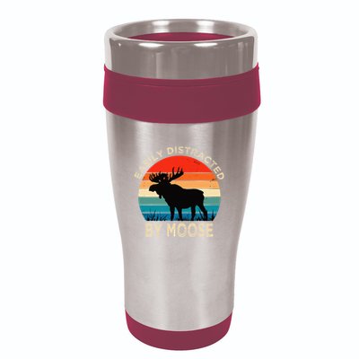 Easily Distracted By Moose Vintage Funny Moose 16oz Travel Tumbler