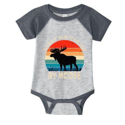 Easily Distracted By Moose Vintage Funny Moose Infant Baby Jersey Bodysuit