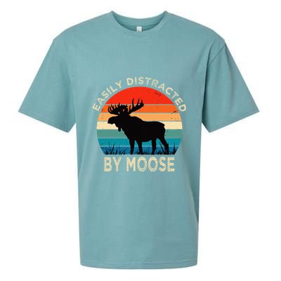 Easily Distracted By Moose Vintage Funny Moose Sueded Cloud Jersey T-Shirt