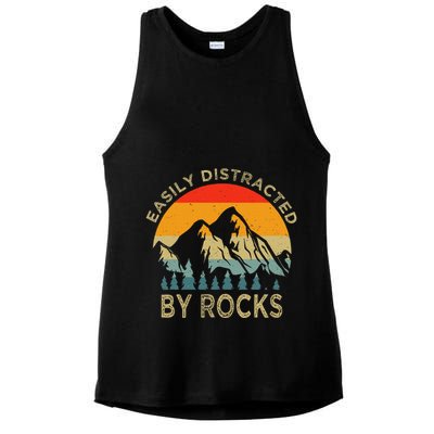Easily Distracted By Rocks Vintage Funny Rocks Ladies PosiCharge Tri-Blend Wicking Tank