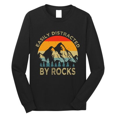 Easily Distracted By Rocks Vintage Funny Rocks Long Sleeve Shirt