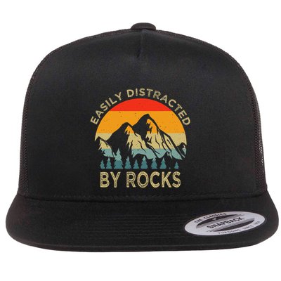 Easily Distracted By Rocks Vintage Funny Rocks Flatbill Hat