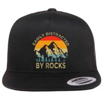 Easily Distracted By Rocks Vintage Funny Rocks Flatbill Hat