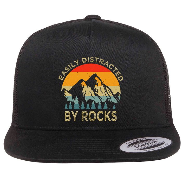 Easily Distracted By Rocks Vintage Funny Rocks Flatbill Hat