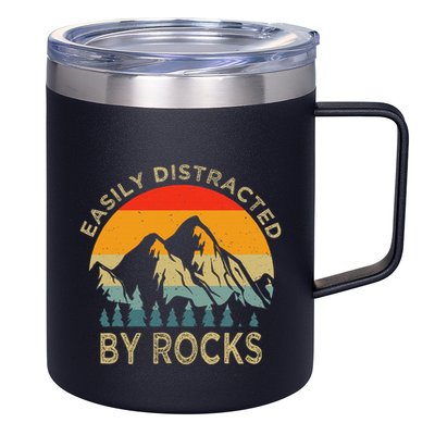 Easily Distracted By Rocks Vintage Funny Rocks 12oz Stainless Steel Coffee Mug