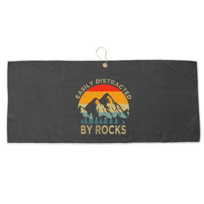 Easily Distracted By Rocks Vintage Funny Rocks Large Microfiber Waffle Golf Towel