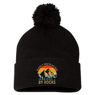 Easily Distracted By Rocks Vintage Funny Rocks Pom Pom 12in Knit Beanie