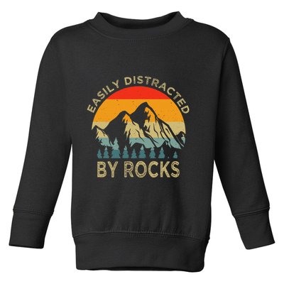 Easily Distracted By Rocks Vintage Funny Rocks Toddler Sweatshirt