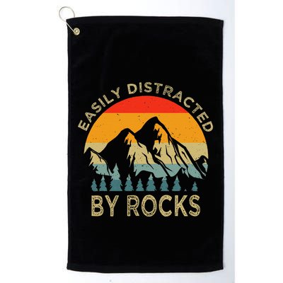 Easily Distracted By Rocks Vintage Funny Rocks Golf Towel