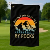 Easily Distracted By Rocks Vintage Funny Rocks Golf Towel