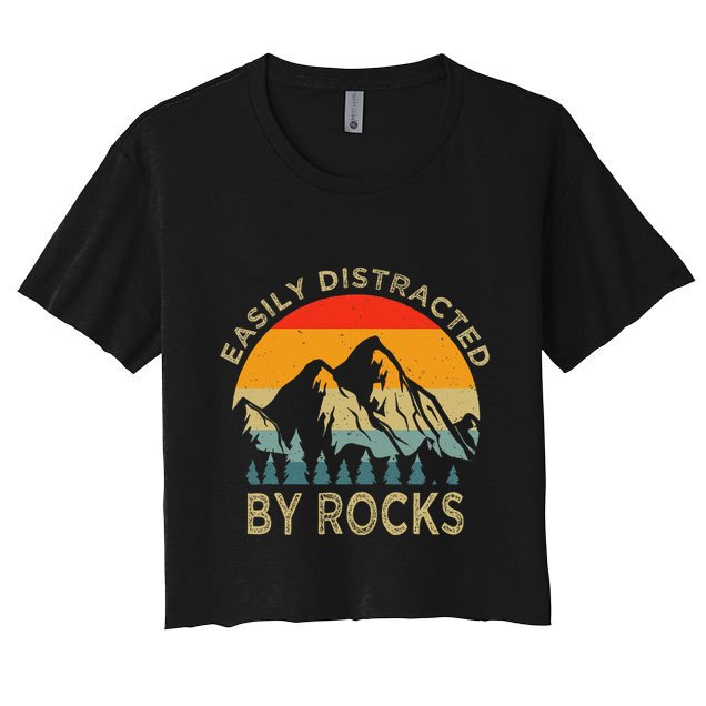 Easily Distracted By Rocks Vintage Funny Rocks Crop Top