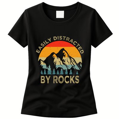 Easily Distracted By Rocks Vintage Funny Rocks Womens T-Shirt