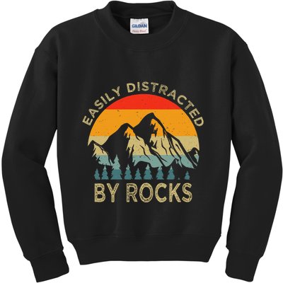 Easily Distracted By Rocks Vintage Funny Rocks Kids Sweatshirt