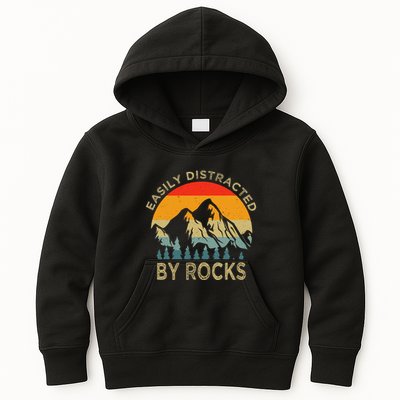 Easily Distracted By Rocks Vintage Funny Rocks Kids Hoodie