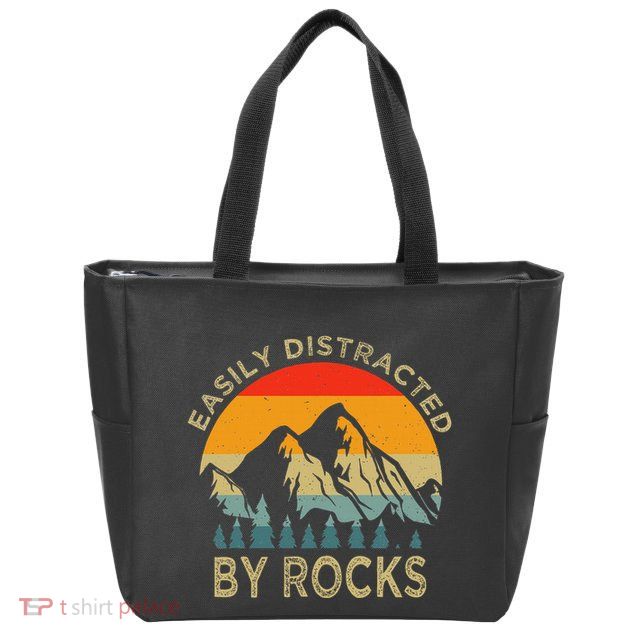 Easily Distracted By Rocks Vintage Funny Rocks Zip Tote Bag