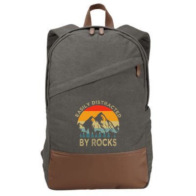 Easily Distracted By Rocks Vintage Funny Rocks Cotton Canvas Backpack