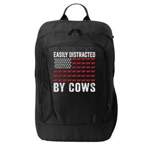 Easily Distracted By Cows Gift Funny Cow American Flag Cool Gift City Backpack