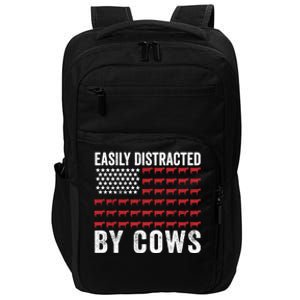 Easily Distracted By Cows Gift Funny Cow American Flag Cool Gift Impact Tech Backpack