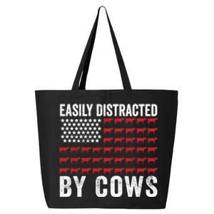 Easily Distracted By Cows Gift Funny Cow American Flag Cool Gift 25L Jumbo Tote