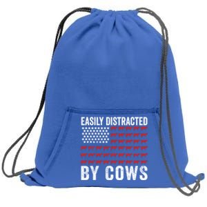 Easily Distracted By Cows Gift Funny Cow American Flag Cool Gift Sweatshirt Cinch Pack Bag