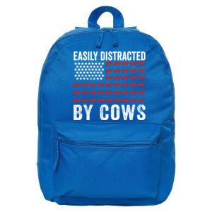 Easily Distracted By Cows Gift Funny Cow American Flag Cool Gift 16 in Basic Backpack