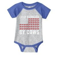 Easily Distracted By Cows Gift Funny Cow American Flag Cool Gift Infant Baby Jersey Bodysuit